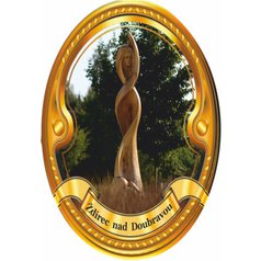 Štítek na hůl  barevný socha Doubravy - zlatý