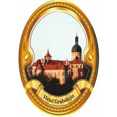 Štítek na hůl  barevný hrad Grabštejn - zlatý