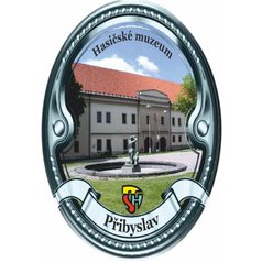 Štítek na hůl  barevný, Hasičské muzeum Přibyslav - stříbrný