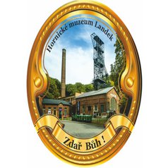 Štítek na hůl  barevný, Hornické muzeum Landek - zlatý