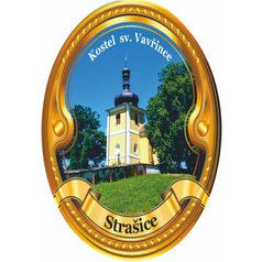 Štítek na hůl  barevný, kostel sv. Vavřince - zlatý