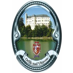 Štítek na hůl  barevný, zámek Orlík nad Vltavou - stříbrný