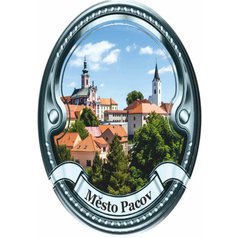 Štítek na hůl  barevný, Město Pacov - stříbrný
