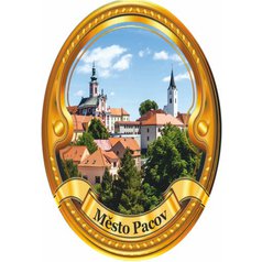 Štítek na hůl  barevný, Město Pacov - zlatý